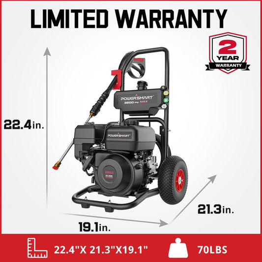 PowerSmart 3200PSI Gas Pressure Washer With 5 Nozzles And Soap Tank