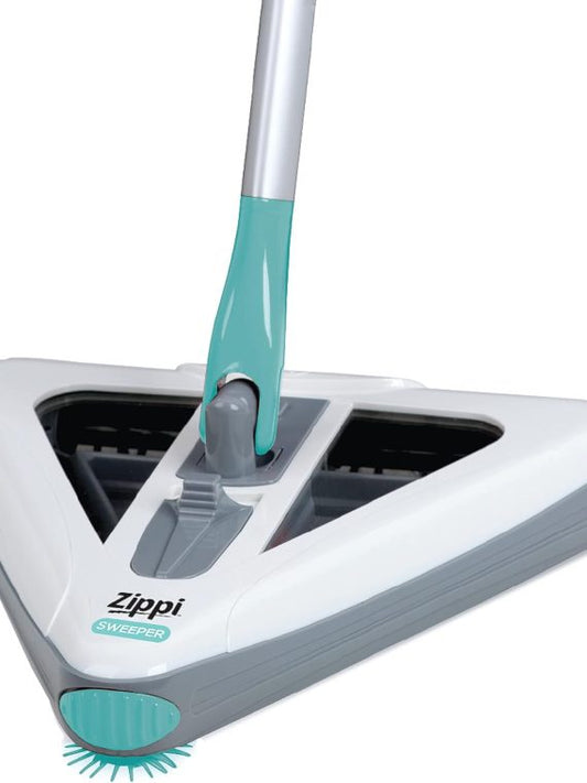 Zippi Sweeper Max, Powerful And Lightweight Sweeper For Carpet Hardwood And Tile Triangular Design Allows For Sweeping In Corners 1000 mAh