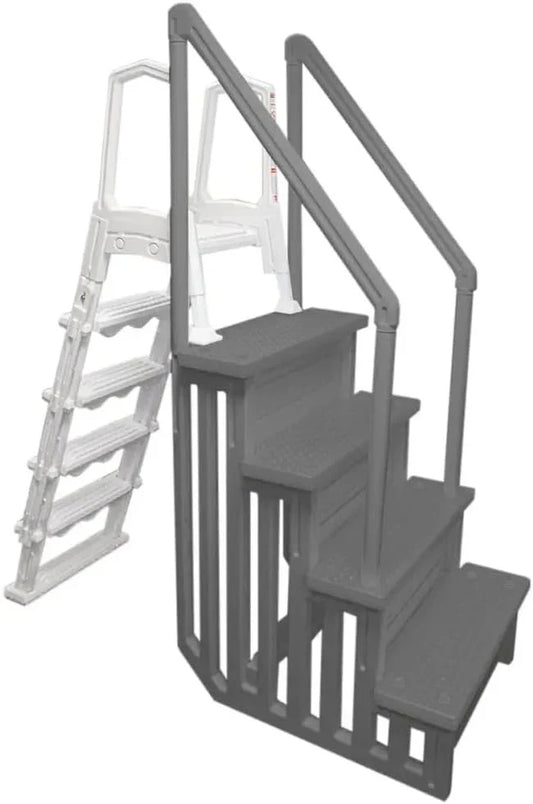 Non-Slip Entry Steps For Pools, Grey, For Above-Ground Pools, Can Be Installed On Terraces With A Height Of 122 To 137 Cm, Load Capacity Up To 136 Kg