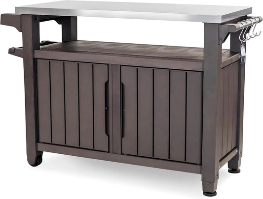 Keter Outdoor Rolling Table Cart For Food Prep, Storage, Bar And Grill, Dark Brown