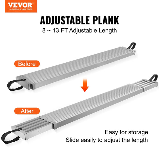Vevor Telescoping Aluminum Work Plank, 8-13 Ft. 500lbs Capacity, 12.5 In. Width Aluminum Scaffold Plank