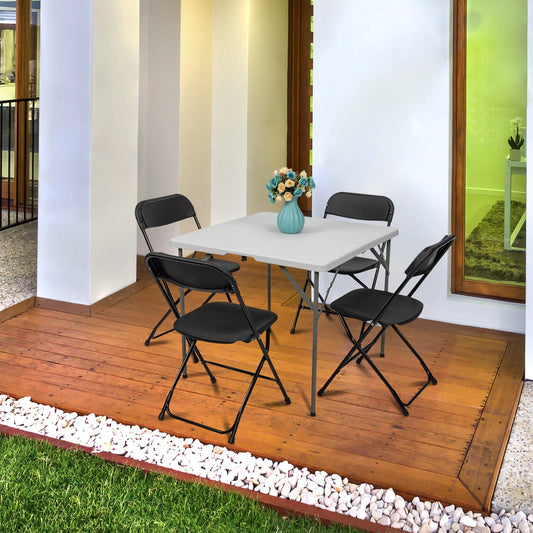 Ktaxon 6 Ft. White Folding Table And 10 Pack Folding Chairs Black, Plastic Table And Chair Set