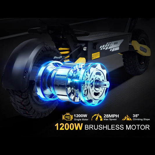 Off Road Electric Scooter For Adults, 1200W Motor Fast E Scooter, Up To 28MPH Top Speed And 20Miles Long Range, 11 In. Off-Road Tires