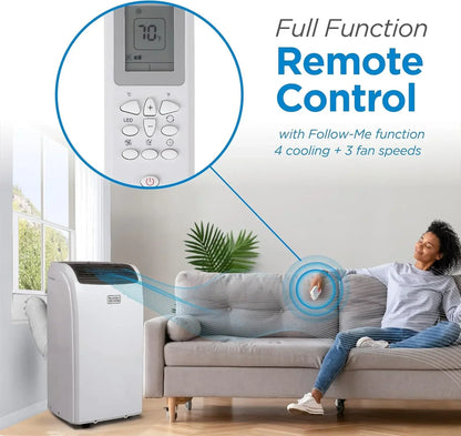 Black Plus Decker 10,000 BTU Portable Air Conditioner For Rooms Up To 450 Sq With Remote Control