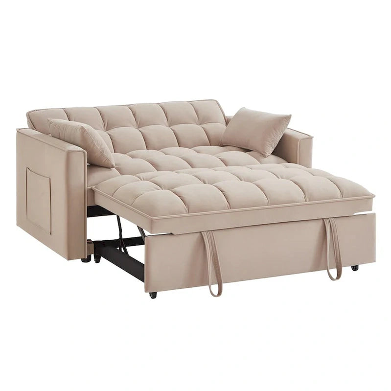 4-in-1 Pull-Out Sleeper Sofa Bed, Loveseat In Velvet-Convertible Couch Bed With Reclining Backrest,2 Side Pockets
