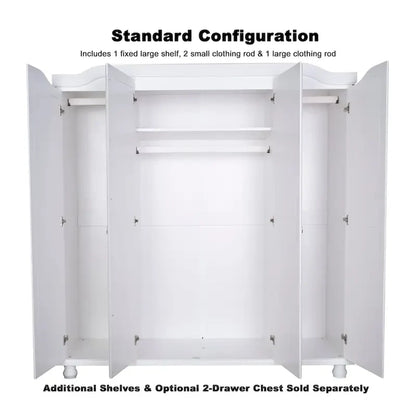 Palace Imports 100% Solid Wood Kyle 4-Door Wardrobe Armoire With Solid Wood Or Mirrored Doors