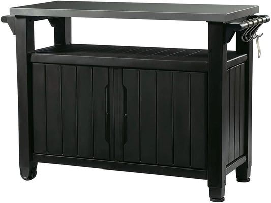 Keter Outdoor Rolling Table Cart For Food Prep, Storage, Bar And Grill, Dark Brown