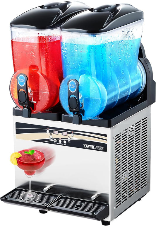 Vevor Slushy Machine, 15Lx2 Double Tank Commercial Margarita Machine, 120 Cups Stainless Steel Margarita Smoothie Frozen Drink Machine