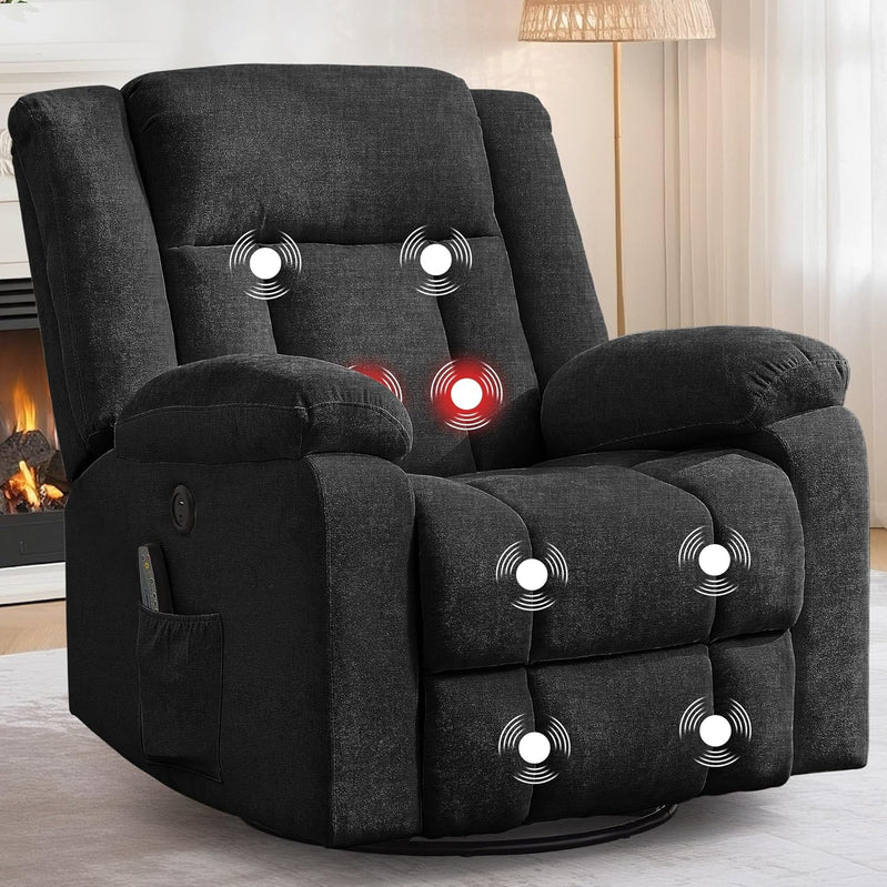 Rocker Recliner, Glider Recliner Chairs For Adults, 360 Degree Swivel Rocking Chair With Massage And Heating