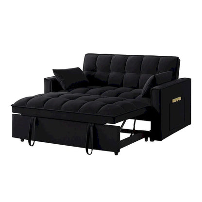 4 in1 Loveseat Sofa Bed With Armrests And Storage Pockets, Multi-Function Tufted Pull-Out Sofa Bed With Adjustable Backrest