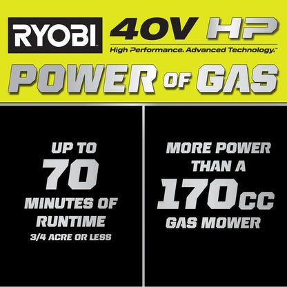 Ryobi 40V HP Brushless 21-in Self-Propelled Awd Lawn Mower, Whisper Series, Includes, 2 6.0Ah Batteries And Charger