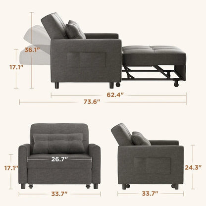 3-in-1 Adjustable Sleeper Sofa Bed, Pull Out Chair Sofa, Convertible Folding Bed For Living Room