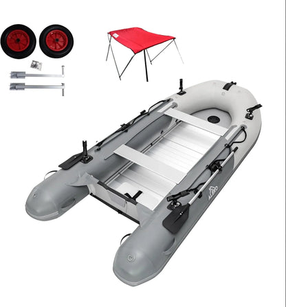 Inflatable Boat, Yacht Dinghy Tender Raft, Multi Person Fishing Boat, Aluminum Floor Oars, Fishing Rod Holders, Heavy-Duty PVC, 2024 Model