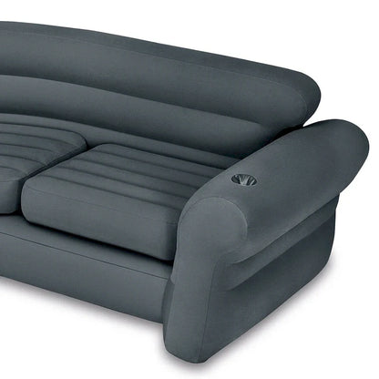 Intex Corner Sofa L-Shaped Inflatable Lounge Couch w/Cupholders, Gray, 2 Pack, 26
