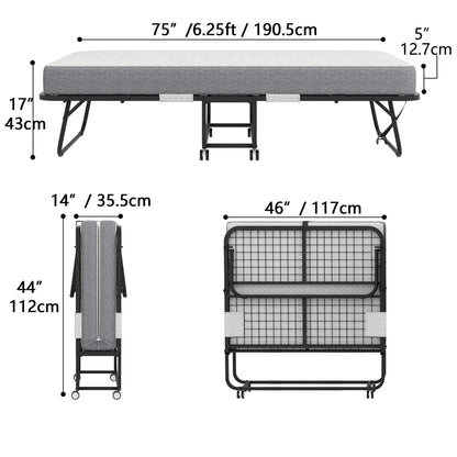 Folding Bed With Mattress 75 In. x 31 In. Cot Size Folded Bed