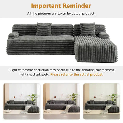 Cloud Sectional Sofa, Modern Upholstered Couch With 2 Throw Pillows, Free-Combined Sofa, Modular Sectional L Shaped Couch