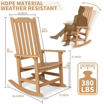 Vrakae 2 Pcs Patio All Weather Resistant High Back Rocking Chair