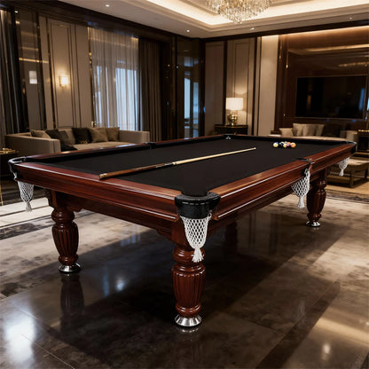 Classic Slate Pool Table With Cues And Balls Set For Home Or Lounge, Walnut Wood, 8 Ft