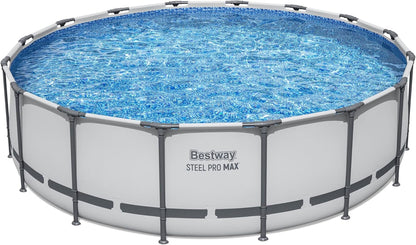 Steel Pro MAX 14 Ft. x 48 In. Round Metal Frame Above Ground Outdoor Swimming Pool Set With 1,000 Filter Pump, Ladder, And Cover, Gray