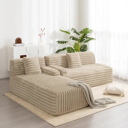 Cloud Sectional Sofa, Modern Upholstered Couch With 2 Throw Pillows, Free-Combined Sofa, Modular Sectional L Shaped Couch