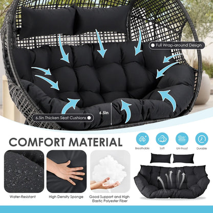 Radiata Double Egg Chair For 2 Person, Oversized Wicker Loveseat With Thick Cushions, 680 Lbs Capacity