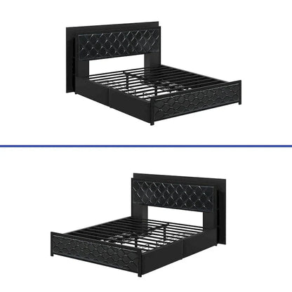 Moasis Queen Size PU Bed Frame LED Upholstered Platform Bed Frame