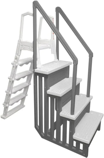 Non-Slip Entry Steps For Pools, Grey, For Above-Ground Pools, Can Be Installed On Terraces With A Height Of 122 To 137 Cm, Load Capacity Up To 136 Kg