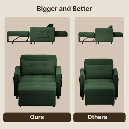 Sofa Bed Chair 3-in-1 Convertible Pullout Single Sleeper Chair Bed Spacious Multifunctional Sofa