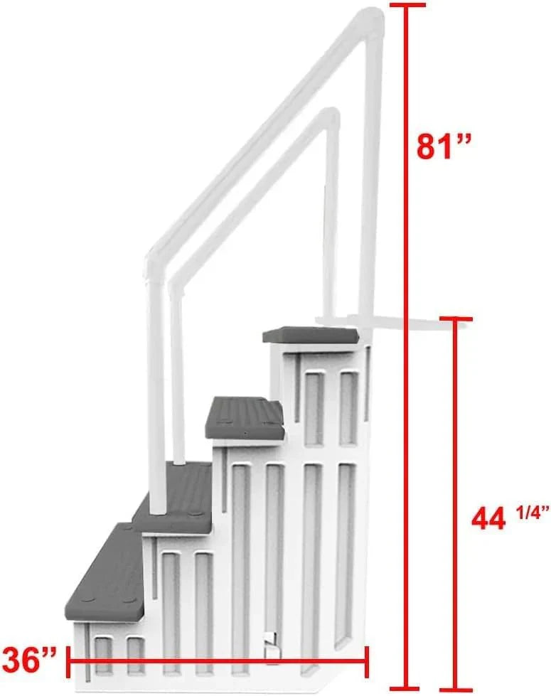 Non-Slip Entry Steps For Pools, Grey, For Above-Ground Pools, Can Be Installed On Terraces With A Height Of 122 To 137 Cm, Load Capacity Up To 136 Kg