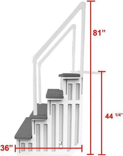 Non-Slip Entry Steps For Pools, Grey, For Above-Ground Pools, Can Be Installed On Terraces With A Height Of 122 To 137 Cm, Load Capacity Up To 136 Kg