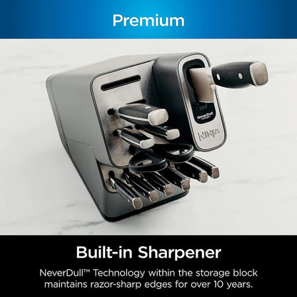 Ninja K32017 Foodi NeverDull 17 Piece Premium Knife System Block Set With Built-In Sharpener, Stainless Steel/Black