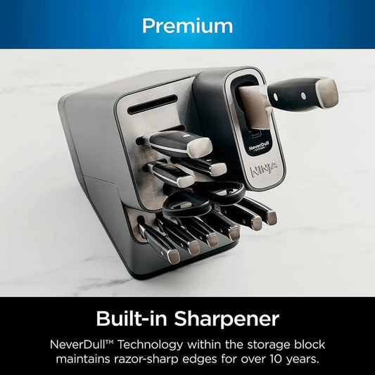 Ninja K32017 Foodi NeverDull 17 Piece Premium Knife System Block Set With Built-In Sharpener, Stainless Steel/Black