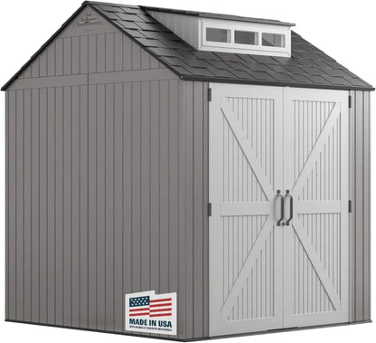 Rubbermaid Resin Garden Shed With Floor, 2.13 x 2.13 M, Weatherproof, Grey, For Storing Garden Tools, Lawnmowers, Bicycles And Pool Accessories