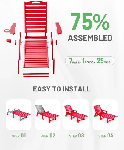 Lounge Chair Outdoor, Chaise Lounge, HDPE 6-Position Outdoor Chaise Lounge