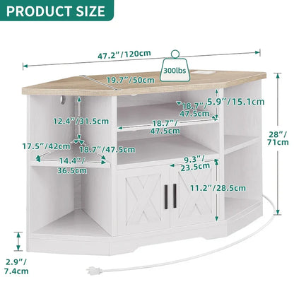Farmhouse Corner TV Stand Entertainment Center Media Console For TVs Up To 55 With Power Outlet