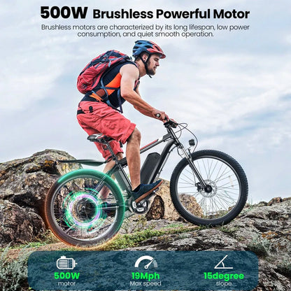 500W Electric Bike 26 In. Electric Bicycle For Adults With Cruise Control System Ebike