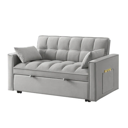 4 in1 Loveseat Sofa Bed With Armrests And Storage Pockets, Multi-Function Tufted Pull-Out Sofa Bed With Adjustable Backrest