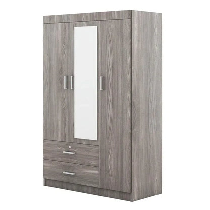 3-Door Mirror Wardrobe With Shelves And 2 Drawers