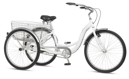 Schwinn Meridian Adult Tricycle, Men's And Women's Beach Cruiser, 26-inch Wheels, Low Step-Through, Wide Saddle, Folding Rear Basket