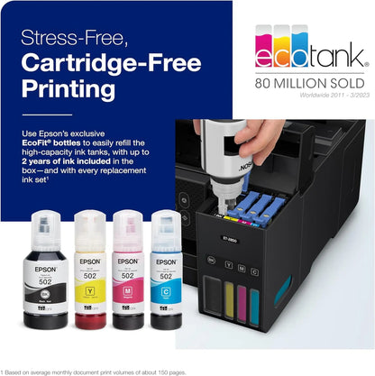 ET-4800 Wireless All-in-One Cartridge-Free Supertank Printer With Scanner, Copier, Fax, ADF And Ethernet C Ideal-For Your Home Office, White
