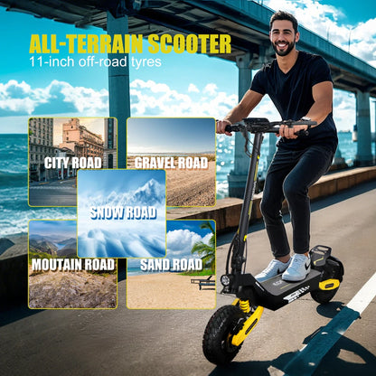 Off Road Electric Scooter For Adults, 1200W Motor Fast E Scooter, Up To 28MPH Top Speed And 20Miles Long Range, 11 In. Off-Road Tires