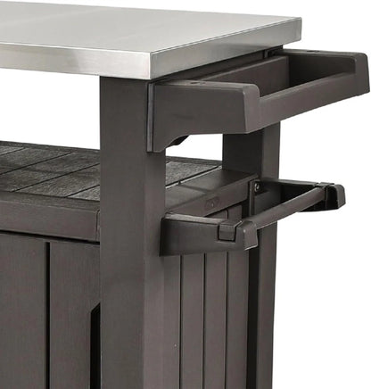 Keter Outdoor Rolling Table Cart For Food Prep, Storage, Bar And Grill, Dark Brown