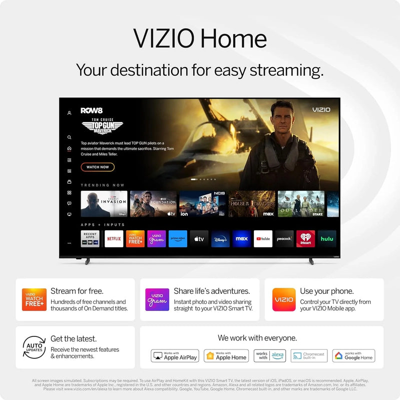 Vizio 50 In. 4K Resolution HDR Smart TV, Dolby Vision HDR/HDR10 Plus, WiFi 6, Renewed