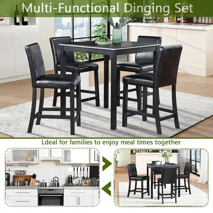 Modern 5-Piece Dining Set With Square Counter Height Table And 4 Upholstered Chairs