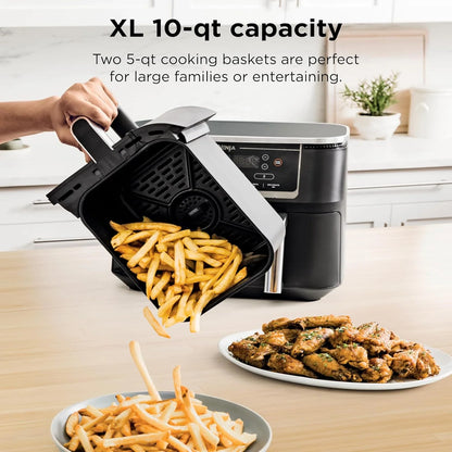Ninja Foodi 10QT 6-in-1 DualZone Smart XL Air Fryer, 2 Independent 5QT Baskets, Smart Cook Thermometer, Match Cook, Smart Finish, Air Fry, DZ550