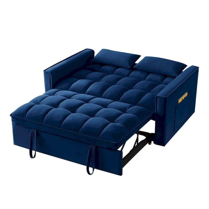 4-in-1 Pull-Out Sleeper Sofa Bed, Loveseat In Velvet-Convertible Couch Bed With Reclining Backrest,2 Side Pockets