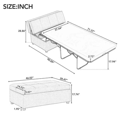 Twin Size Folding Pull Out Ottoman Sleeper Bed With Mattress Convertible Guest Bed, PU Upholstered Sleeper Sofa