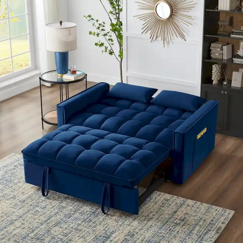 4-in-1 Pull-Out Sleeper Sofa Bed, Loveseat In Velvet-Convertible Couch Bed With Reclining Backrest,2 Side Pockets