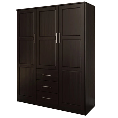 Palace Imports 100% Solid Wood Cosmo 3-Door Wardrobe Armoire With Solid Wood Or Mirrored Doors