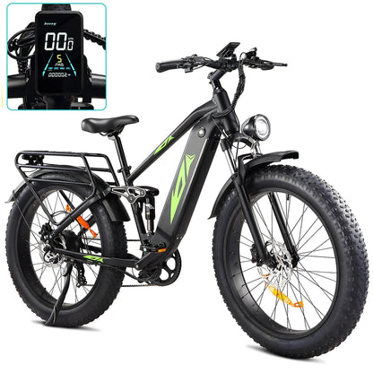 Electric Bike For Adults 1000W, 48V 17.5Ah Battery Adult Electric Bicycles, 26 Fat Tire Full Suspension Ebike, 28MPH Mountain Beach E Bike